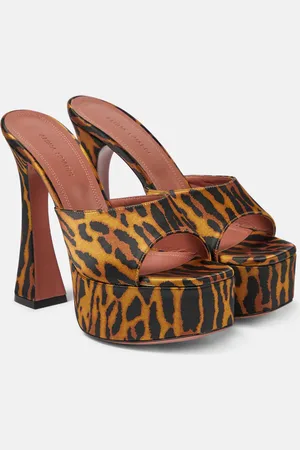 Amina Muaddi Dalida leopard-print satin platform mules