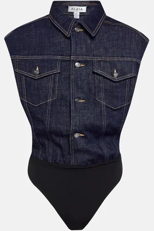 Alaïa AlaÃ¯a Denim cotton-blend bodysuit