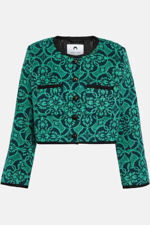 Marine Serre Jacquard cropped cotton jacket