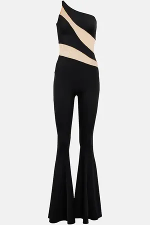 Norma Kamali Snake paneled mesh fishtail jumpsuit