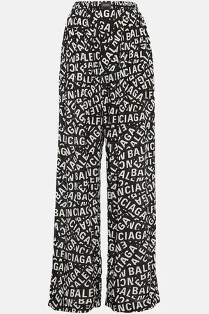 Balenciaga Logo high-rise wide-leg silk pants