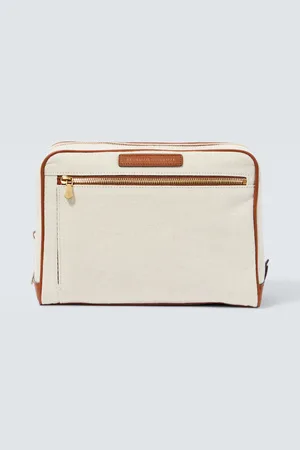 Brunello Cucinelli Leather-trimmed canvas toiletry bag