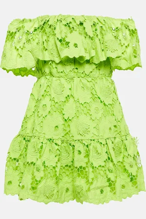 Self-Portrait Off-shoulder cotton lace minidress