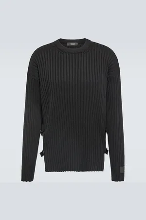 VERSACE Leather-trimmed knit wool sweater