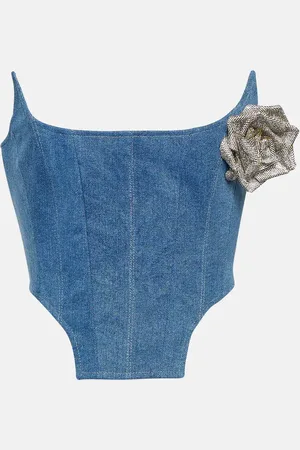 GIUSEPPE DI MORABITO Floral-appliquÃ© denim bustier
