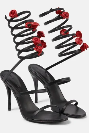MAGDA BUTRYM Floral-appliquÃ© satin sandals