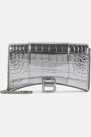 Balenciaga Hourglass croc-effect leather wallet on chain