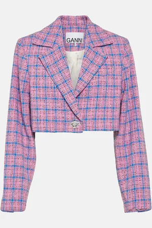 Ganni Checked cropped cotton-blend blazer