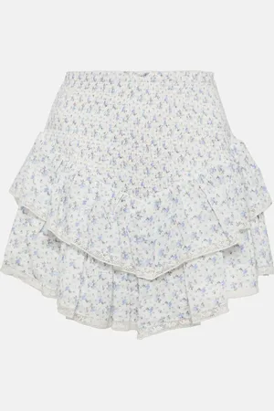 LOVESHACKFANCY Stone floral ruffled cotton miniskirt