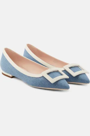 Roger Vivier Leather-trimmed denim ballet flats