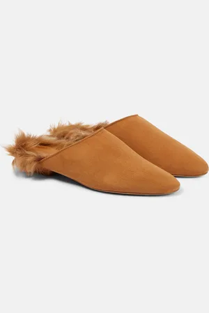 Khaite Otto shearling-trimmed suede mules