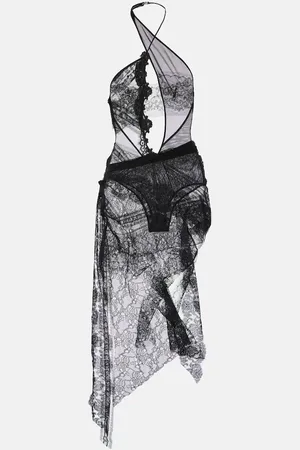 The Attico Cutout halterneck lace minidress