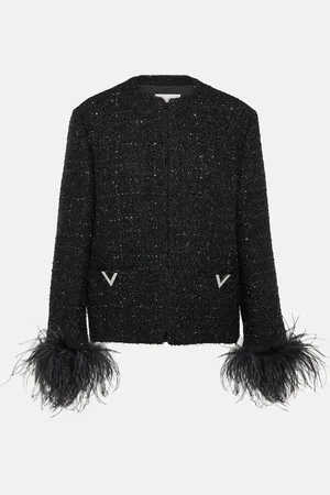 VALENTINO Feather-trimmed tweed jacket