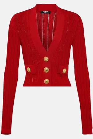 Balmain Cropped embellished knit cardigan