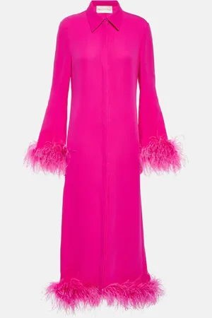 VALENTINO Feather-trimmed silk cady shirt dress