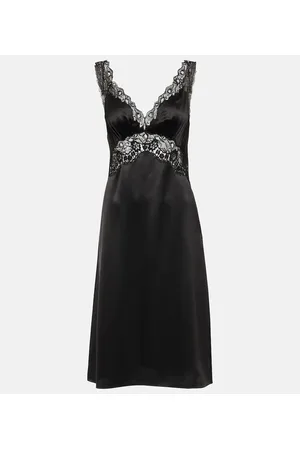 Saint Laurent Lace-trimmed silk satin crÃªpe slip dress