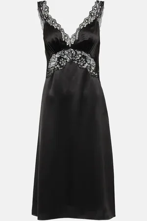 Saint Laurent Lace-trimmed silk satin crÃªpe slip dress
