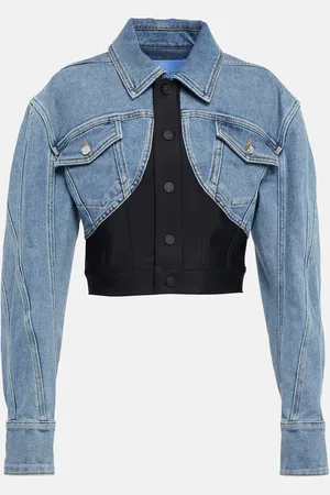MUGLER Denim-paneled cropped jacket
