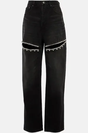AREA Embellished cutout straight jeans