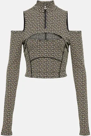 Balmain Cutout cotton-blend crop top