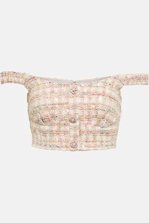 Self-Portrait Sequined bouclÃ© crop top