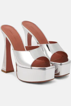 Amina Muaddi Dalida mirrored leather platform mules