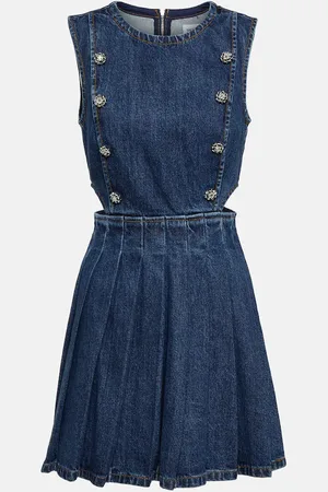 Self-Portrait Pleated cutout denim minidress