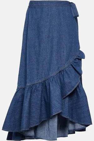Ralph Lauren Ruffled cotton chambray wrap skirt