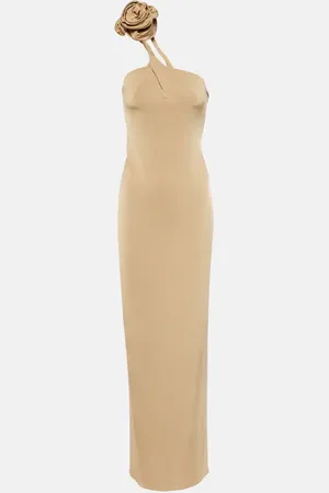 MAGDA BUTRYM Floral-appliquÃ© one-shoulder jersey maxi dress