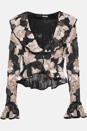 ROTATE Ruffled floral mesh top