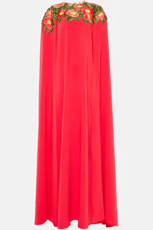 Oscar de la Renta Camellia caped floral georgette gown