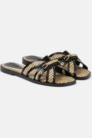 ZIMMERMANN Prisma leather-trimmed raffia slides