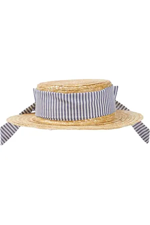 PATACHOU Striped cotton-trimmed raffia sun hat