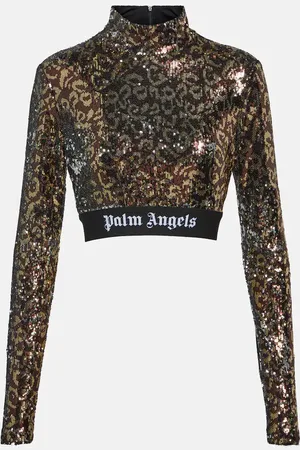 Palm Angels Mockneck sequined crop top