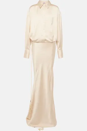 The Attico Feather-trimmed satin gown