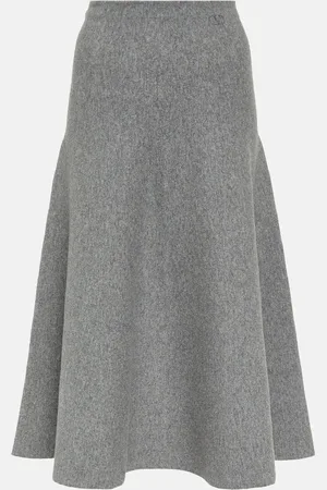 VALENTINO High-rise wool-blend midi skirt