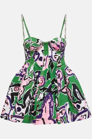 AREA Embellished printed denim minidress
