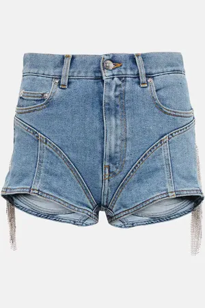 MUGLER Spiral embellished high-waisted denim shorts