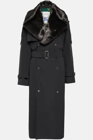 Burberry Faux fur-trimmed cotton-blend trench coat
