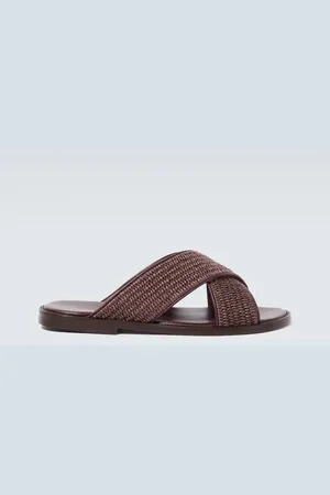 Manolo Blahnik Otawi leather-trimmed raffia sandals