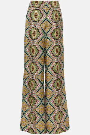 Etro Printed silk wide-leg pants