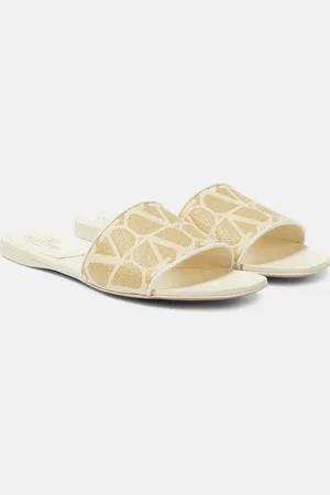 VALENTINO GARAVANI Toile Iconographe raffia slides