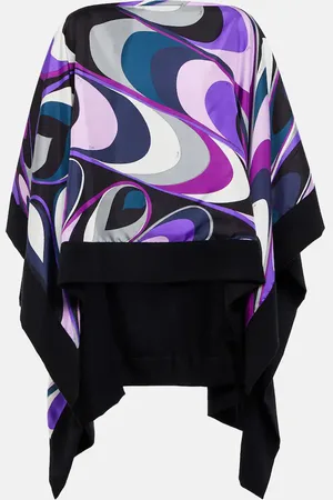 Puccini Printed silk and wool poncho blouse