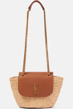Saint Laurent Manon Mini raffia and leather shoulder bag