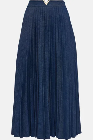 VALENTINO VGold pleated chambray midi skirt