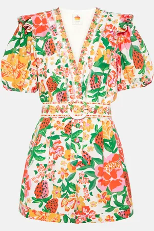 Farm Rio Flowerful Sketch printed cotton romper