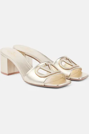 VALENTINO GARAVANI VLogo cutout metallic leather mules