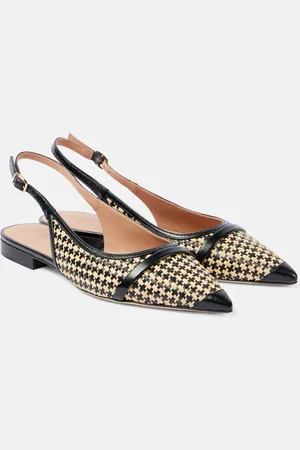MALONE SOULIERS Jama leather-trimmed raffia ballet flats