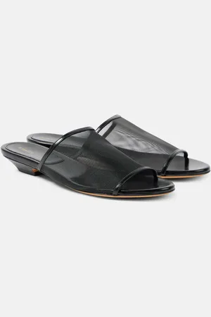 Khaite Marion leather-trimmed mesh mules