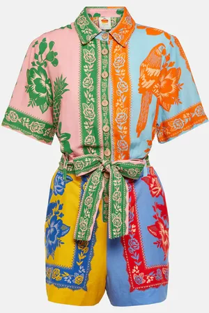 Farm Rio Printed linen-blend romper